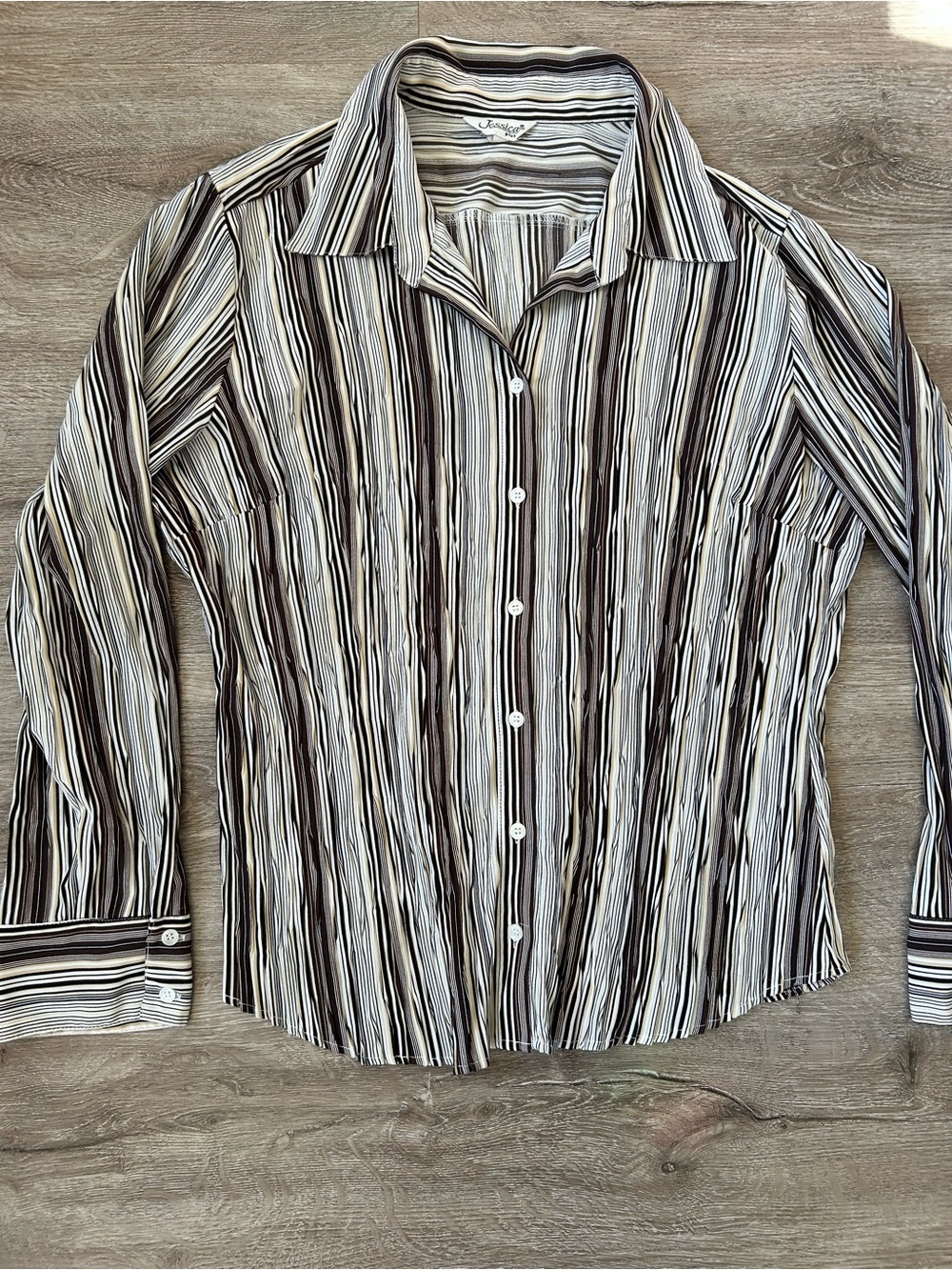 Vtg Jessica 90’s Brown Striped Long-Sleeve Button-Up Shirt